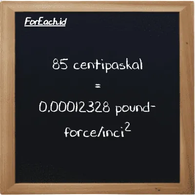 85 centipaskal setara dengan 0.00012328 pound-force/inci<sup>2</sup> (85 cPa setara dengan 0.00012328 lbf/in<sup>2</sup>)